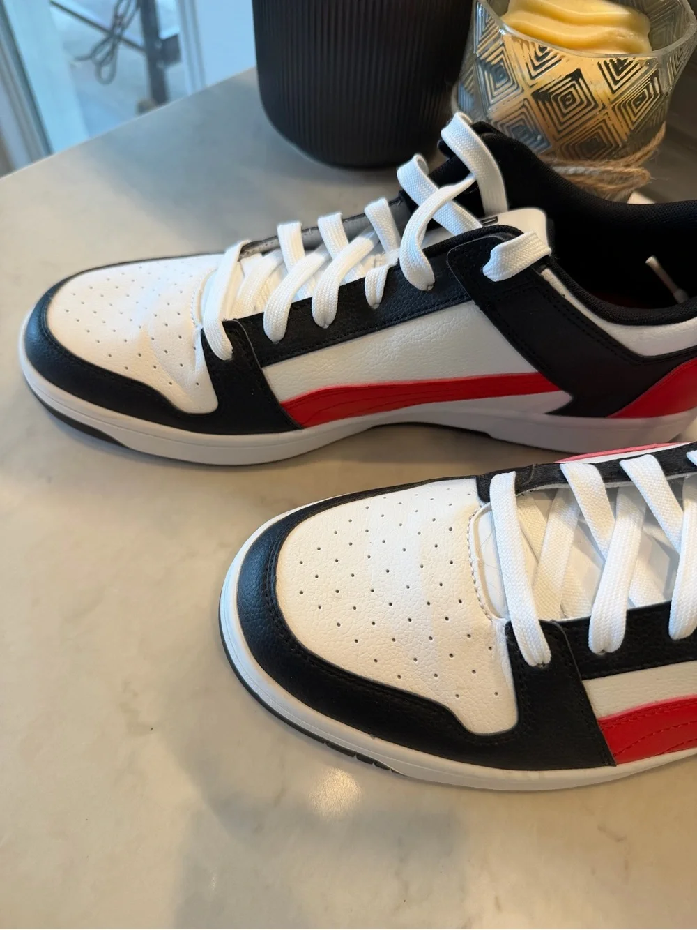 Puma Men's Low-Top Sneakers in White, Black & Red
